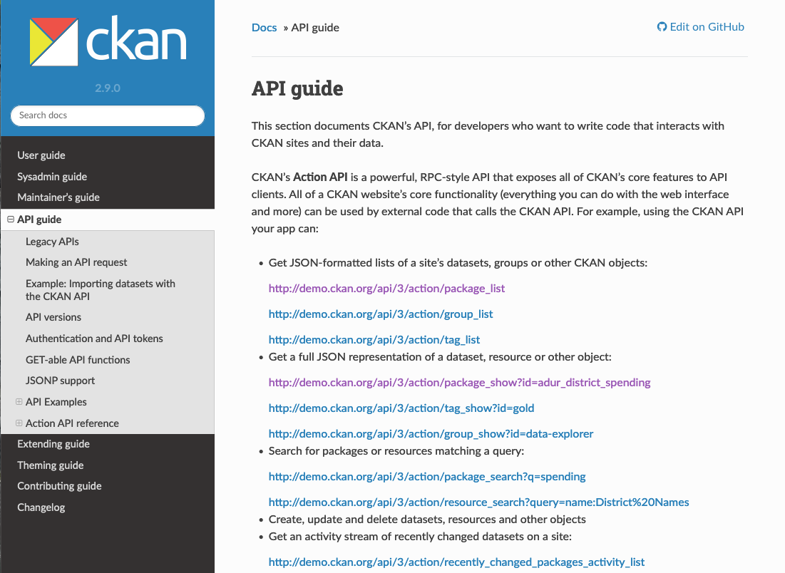 CKAN API Docs