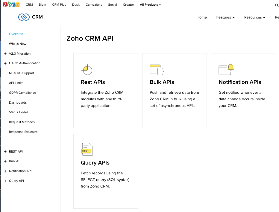 Zoho CRM API Docs